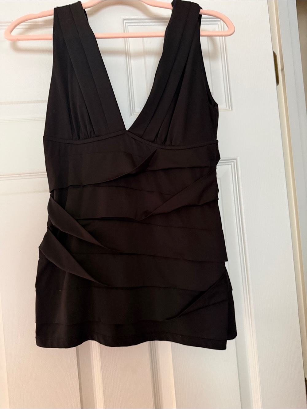Forever 21 Black V-Neck Ruffle Layered Dressy Tank Top